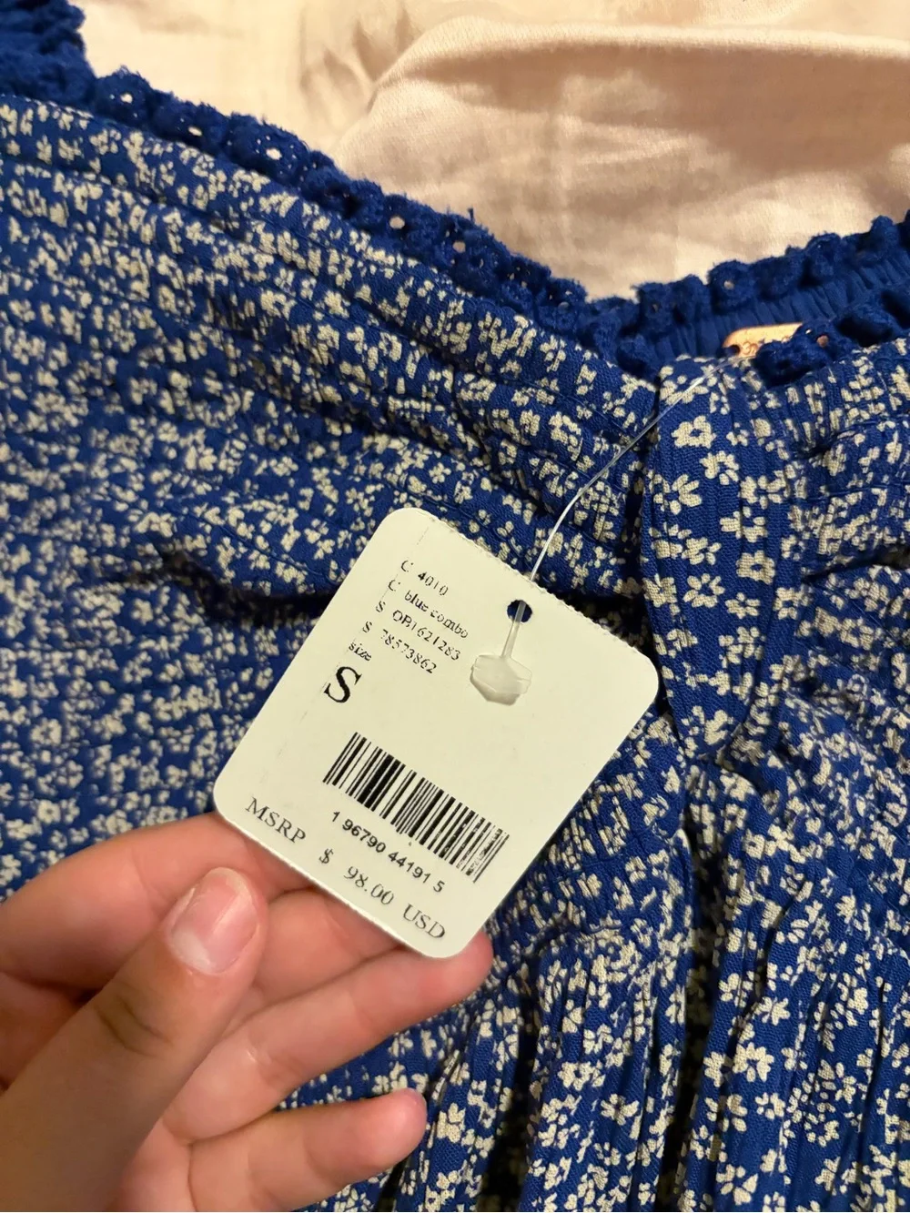 Free People Royal Blue Floral Peplum Blouse